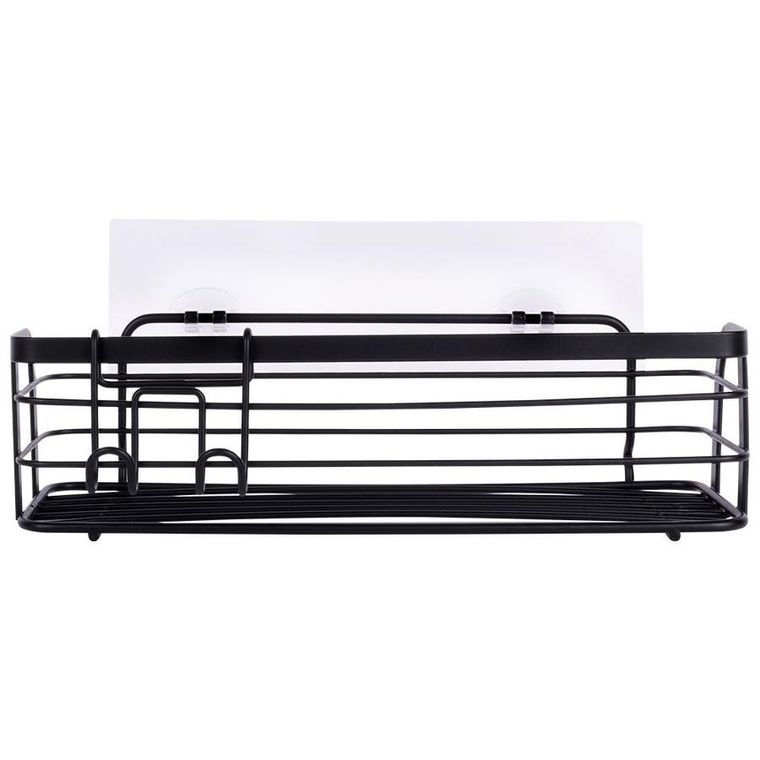Vilde, półka pod prysznic, metalowa czarna, przyklejana, 29.5-10.5-8 cm