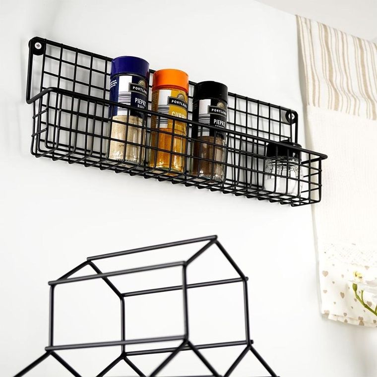 Vilde, półka ścienna na przyprawy, metalowa, czarna loft, 39.5-6.5-14 cm