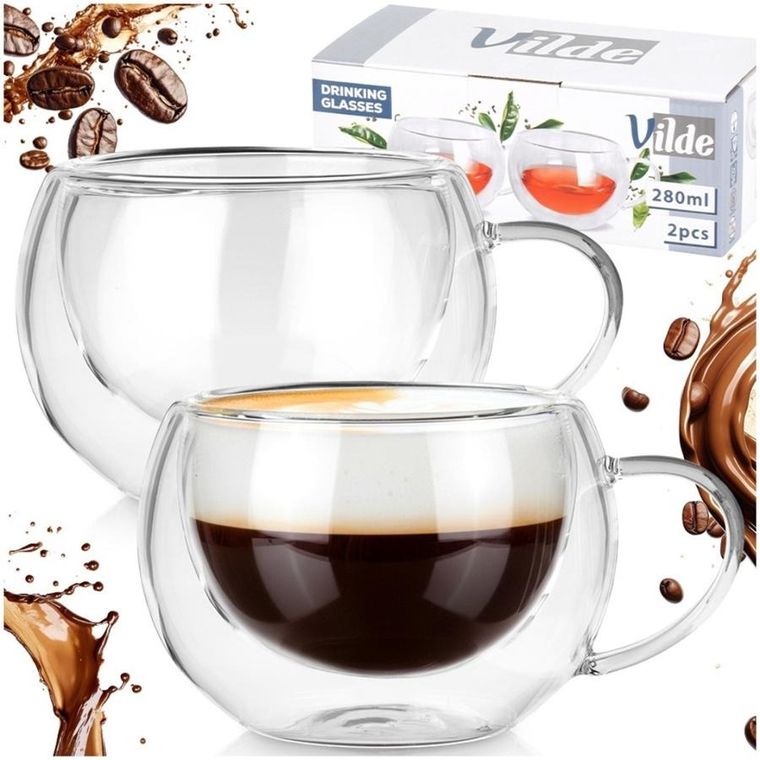 Vilde, szklanki termiczne z podwójną ścianką, do kawy i herbaty, 280 ml, 2 szt.