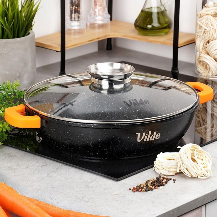 Vilde, Terruna Aroma, patelnia granitowa, ze szklaną pokrywką, głęboka, 32 cm, 4,7l