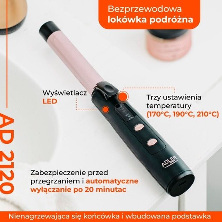 Adler, bezprzewodowa lokówka podróżna, USB