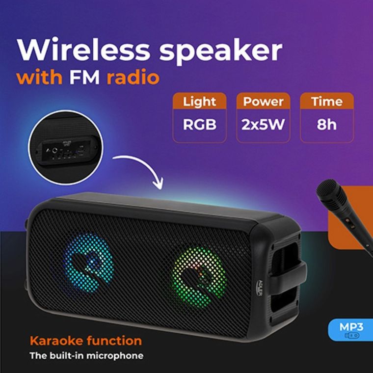Adler, głośnik bluetooth z radiem i funkcją karaoke