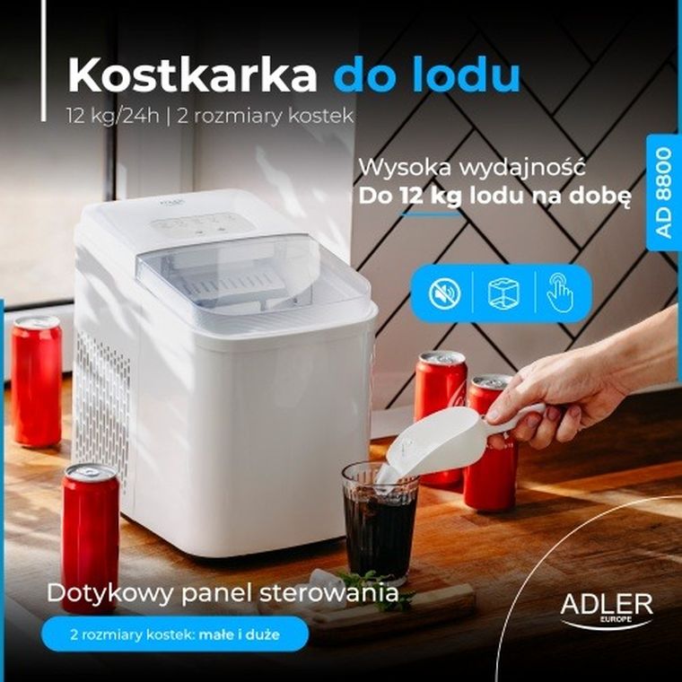 Adler, kostkarka do lodu, z panelem dotykowym