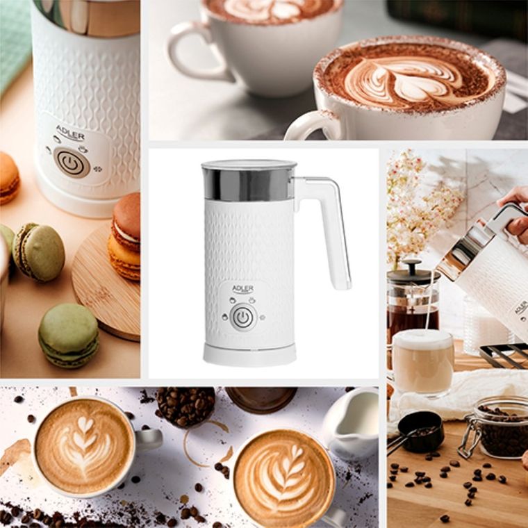 Adler, spieniacz do mleka 2w1, spienianie i podgrzewanie (latte i cappucino), AD 4494, biały