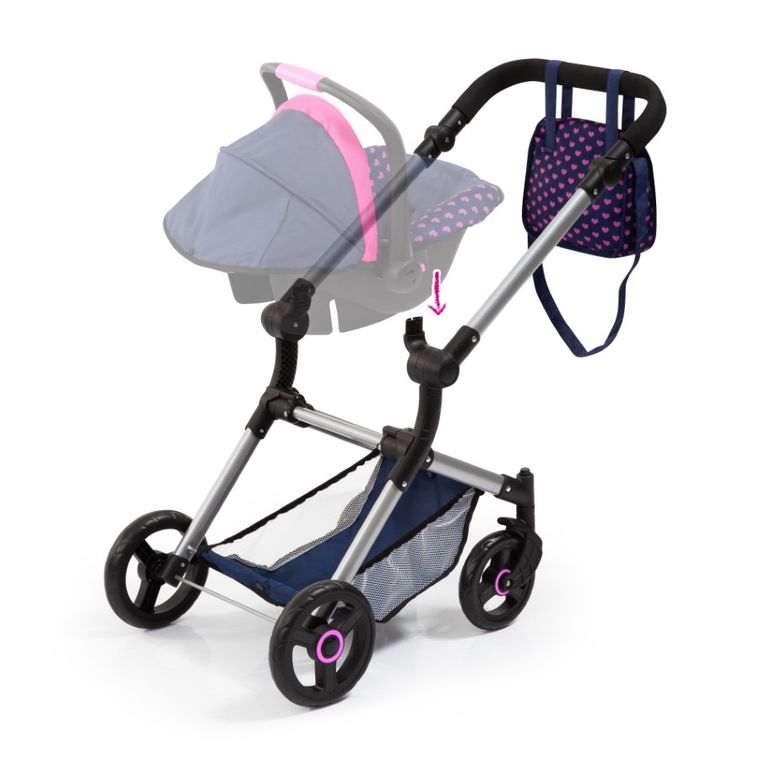 Bayer Design, Neo Vario Combi, głęboki wózek dla lalek z torbą, niebieski z jednorożcem