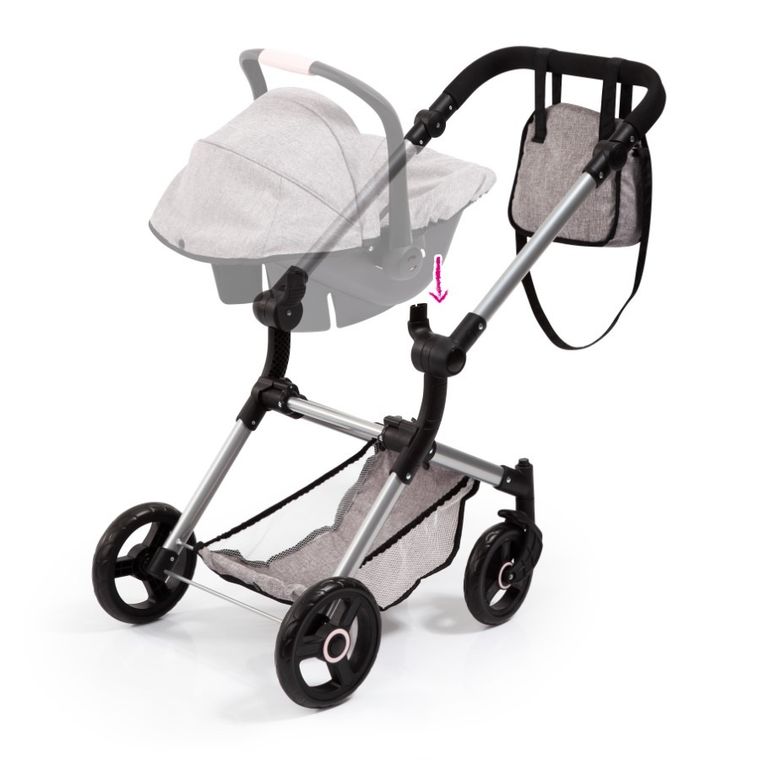 Bayer Design, Neo Vario Combi, głęboki wózek dla lalek z torbą, szary z koroną