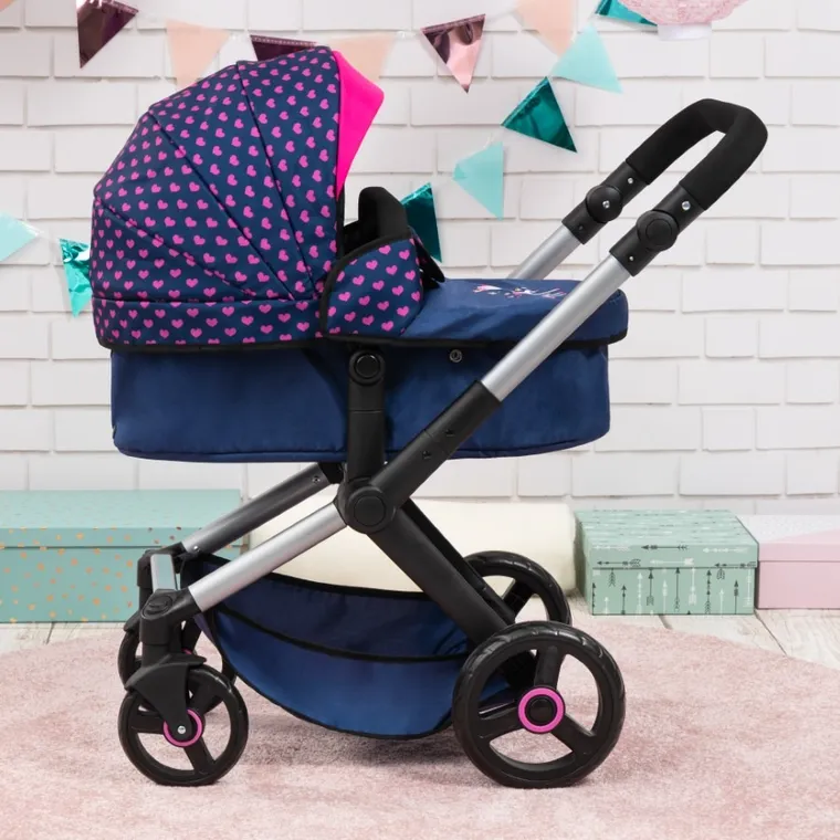 Bayer Design, Xeo Combi, głęboki wózek dla lalek z torbą, niebieski z jednorożcem