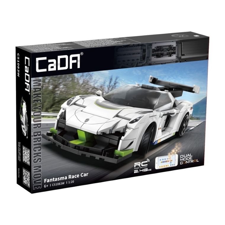 Cada, Fantasma Race Car, pojazd zdalnie sterowany, Dual Mode, biały, 1:20, 22 cm, 322 elementy