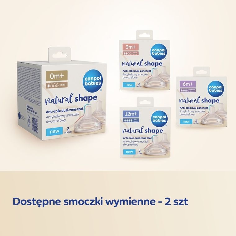 Canpol babies, Natural Shape, butelka ze smoczkiem dwustrefowym, 260 ml