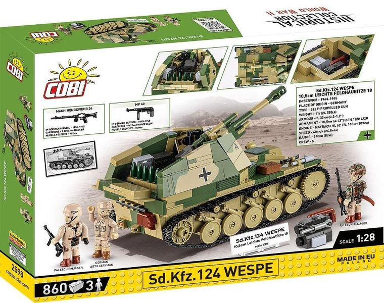 Cobi, Historical Collection WWII, SD.KFZ.124 Wespe, klocki, 860 elementów