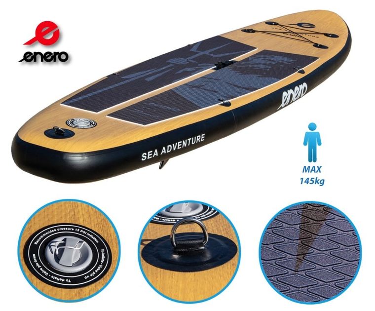 Enero, deska SUP dmuchana, neptun wooden set, 145 kg, 320-76-15 cm