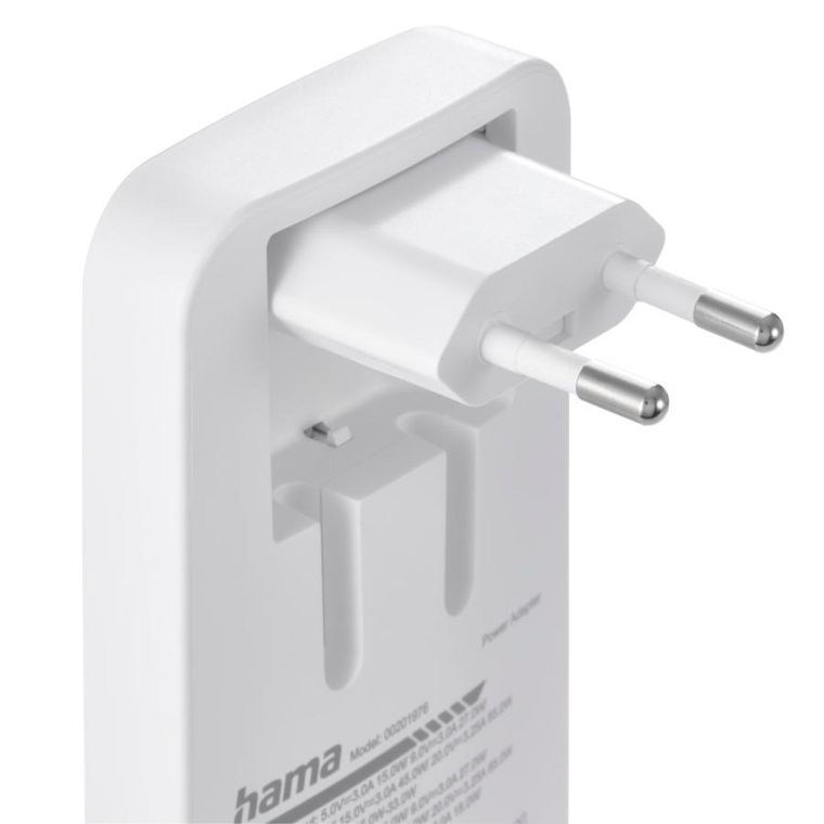 Hama, Płaska Mini PD, ładowarka sieciowa, 2xUSB‑C, USB‑A, 65W, biała