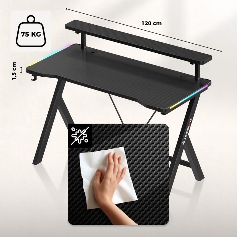 Huzaro, Hero 1.9, biurko gamingowe, RGB, 120 cm