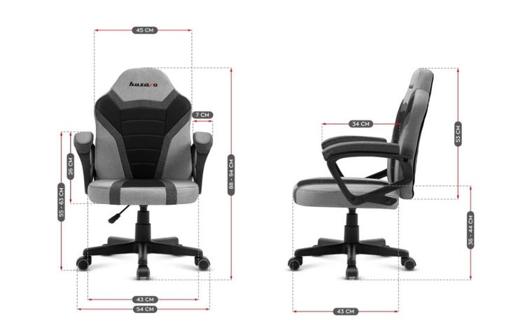 Huzaro, Ranger 1.0, fotel gamingowy dla dziecka, Grey Mesh