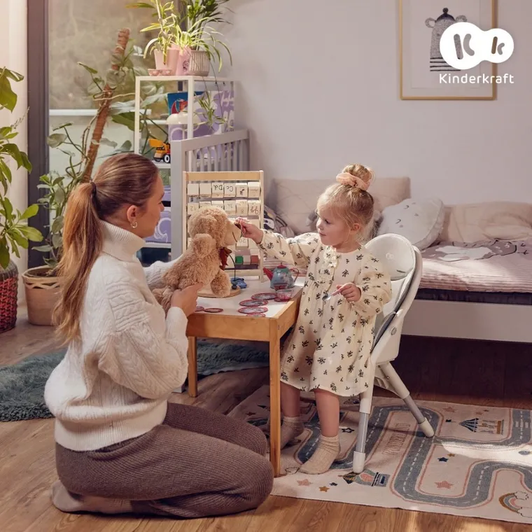 Kinderkraft, Dinnly, krzesełko do karmienia 2w1, szare