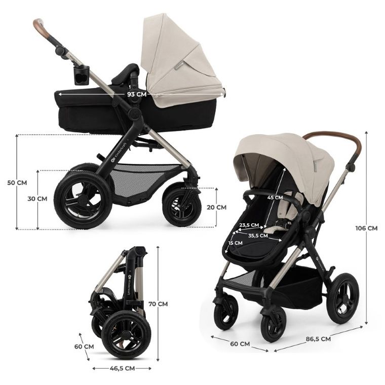 Kinderkraft, Moov 2, Air Wheels, wózek wielofunkcyjny 4w1, Moonlight Grey