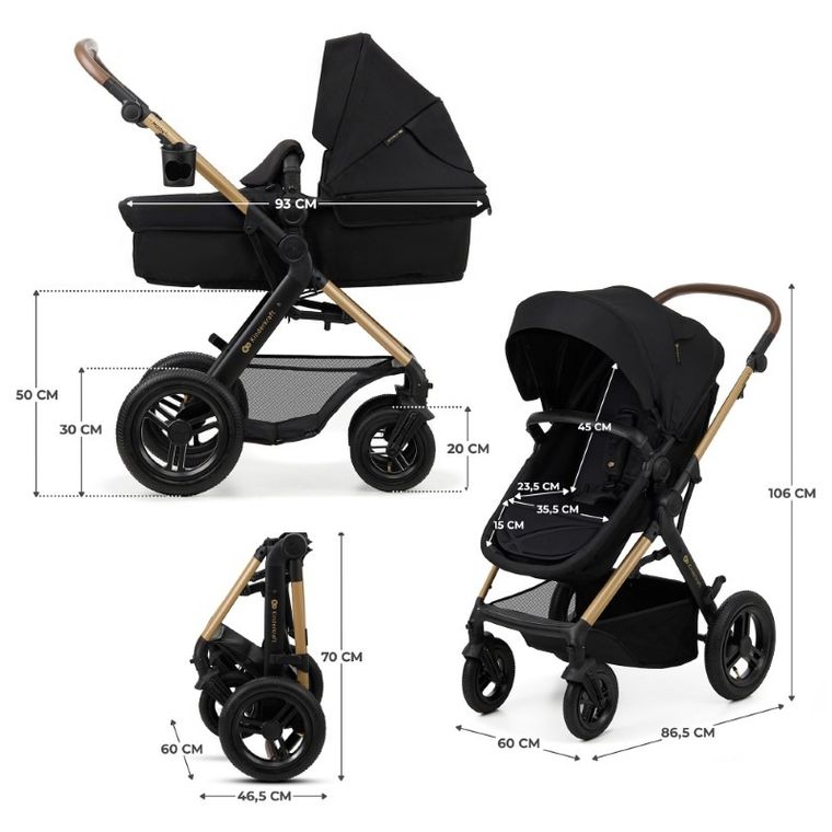 Kinderkraft, Moov 2, Air Wheels, wózek wielofunkcyjny 4w1, Pure Black