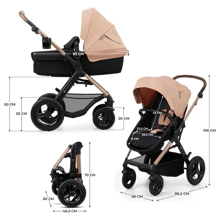 Kinderkraft, Moov 2 Air, wózek wielofunkcyjny, 3w1, Sand Beige