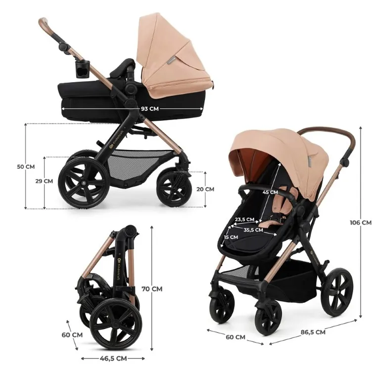 Kinderkraft, Moov 2, Eva Wheels, wózek wielofunkcyjny 4w1, Sand Beige