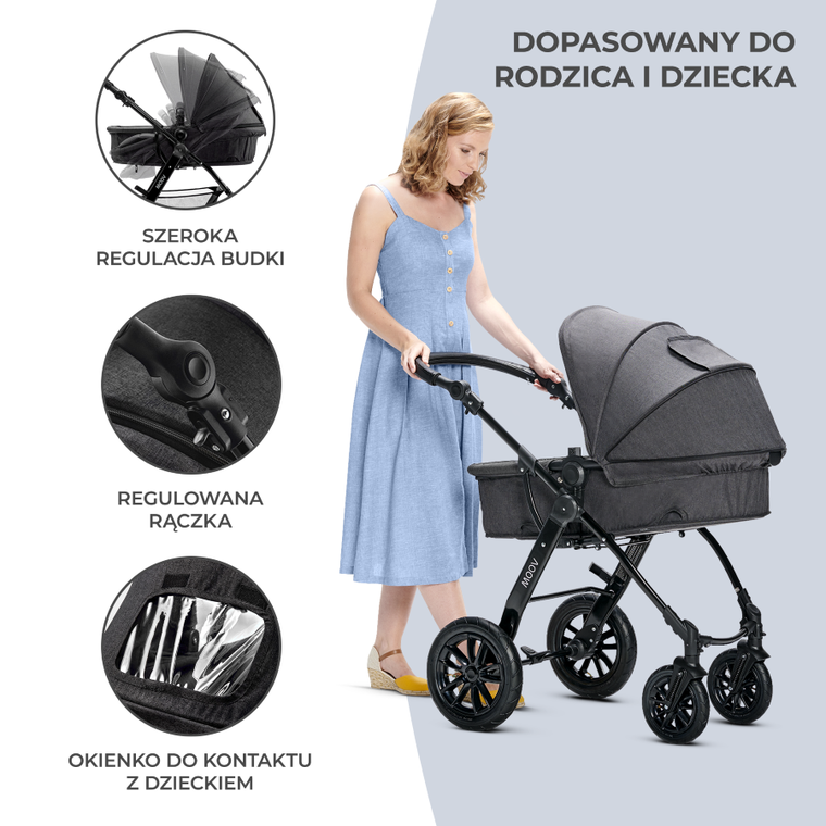 Kinderkraft, Moov, wózek wielofunkcyjny 3w1, szary