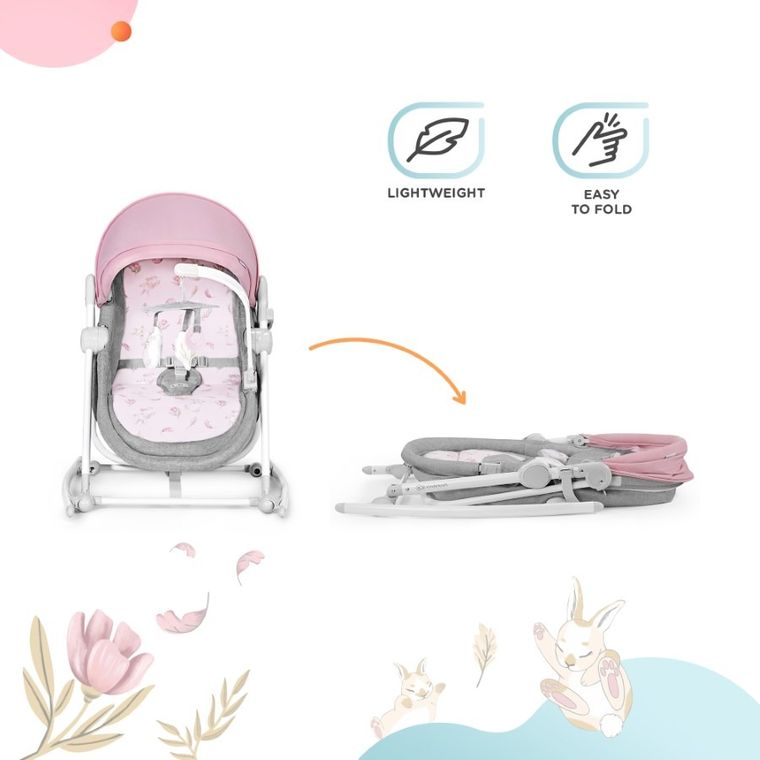 Kinderkraft, Nola, leżaczek, bujaczek, krzesełko 5w1, Peony Rose