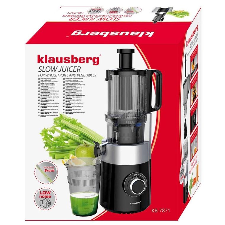 Klausberg, sokowirówka, wyciskarka wolnoobrotowa, pionowa, czarna, KB-7871