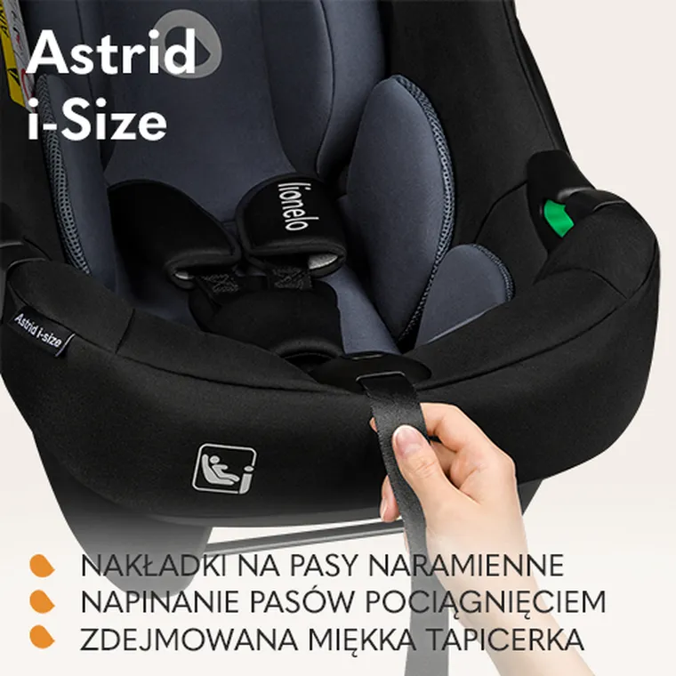 Lionelo, Astrid, I-size, fotelik samochodowy, Black Grey, 40-87 cm