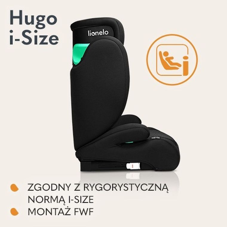 Lionelo, Hugo, I-size, fotelik samochodowy, Black Carbon, 100-150 cm