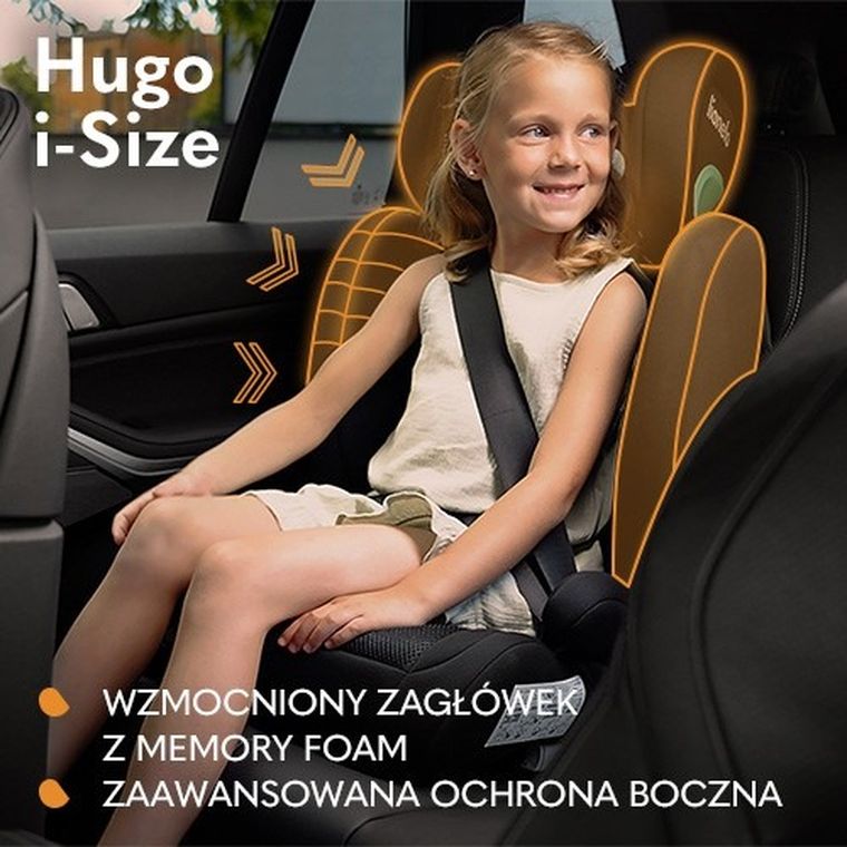 Lionelo, Hugo, I-size, fotelik samochodowy, Black Grey, 100-150 cm