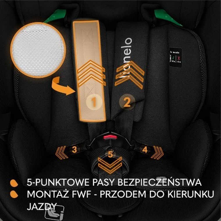 Lionelo, Lavender I-Size, fotelik samochodowy, Black Carbon, 76-150 cm