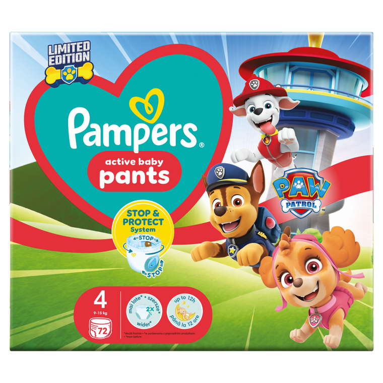 Pampers, Psi Patrol, Pants, pieluchomajtki, rozmiar 4, 9-15 kg, 72 szt.