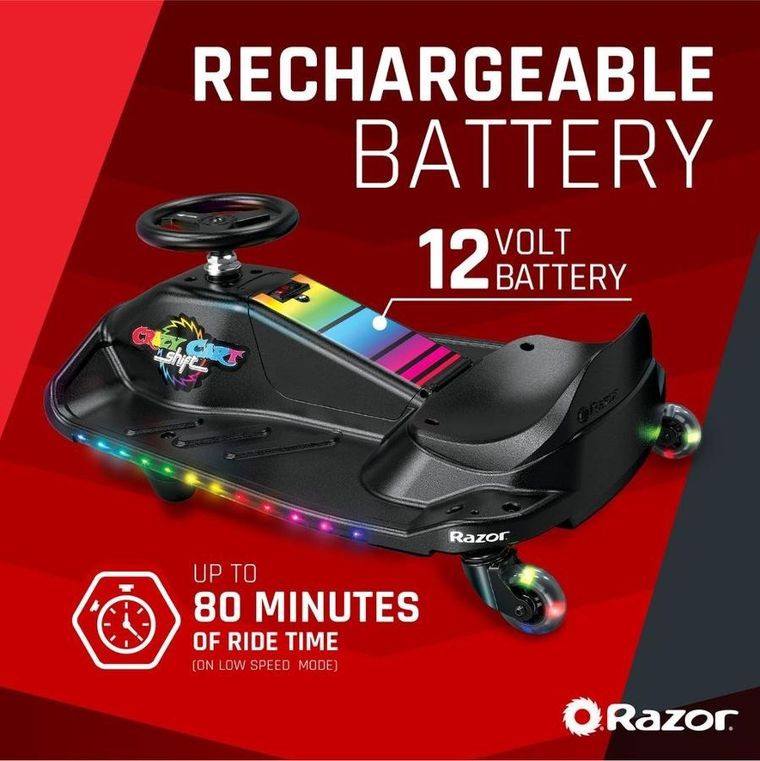 Razor, Crazy Cart Shift, pojazd na akumulator do driftu, czarny LED