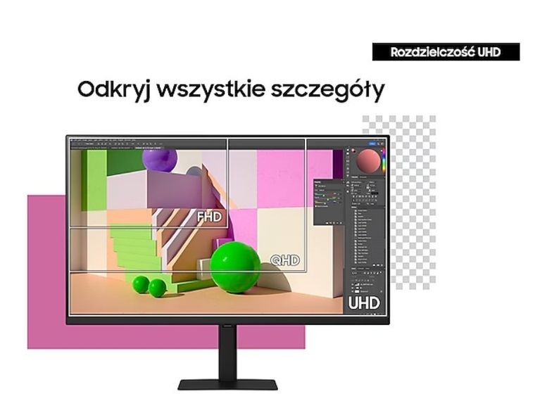 Samsung, monitor, 37", ViewFinity S70D VA 3840-2160 UHD, 16:9, 1xHDMI, 1xDP 5ms PinP/PbyP 60Hz, płaski, 2Yd2d, LS37D700EAUXEN