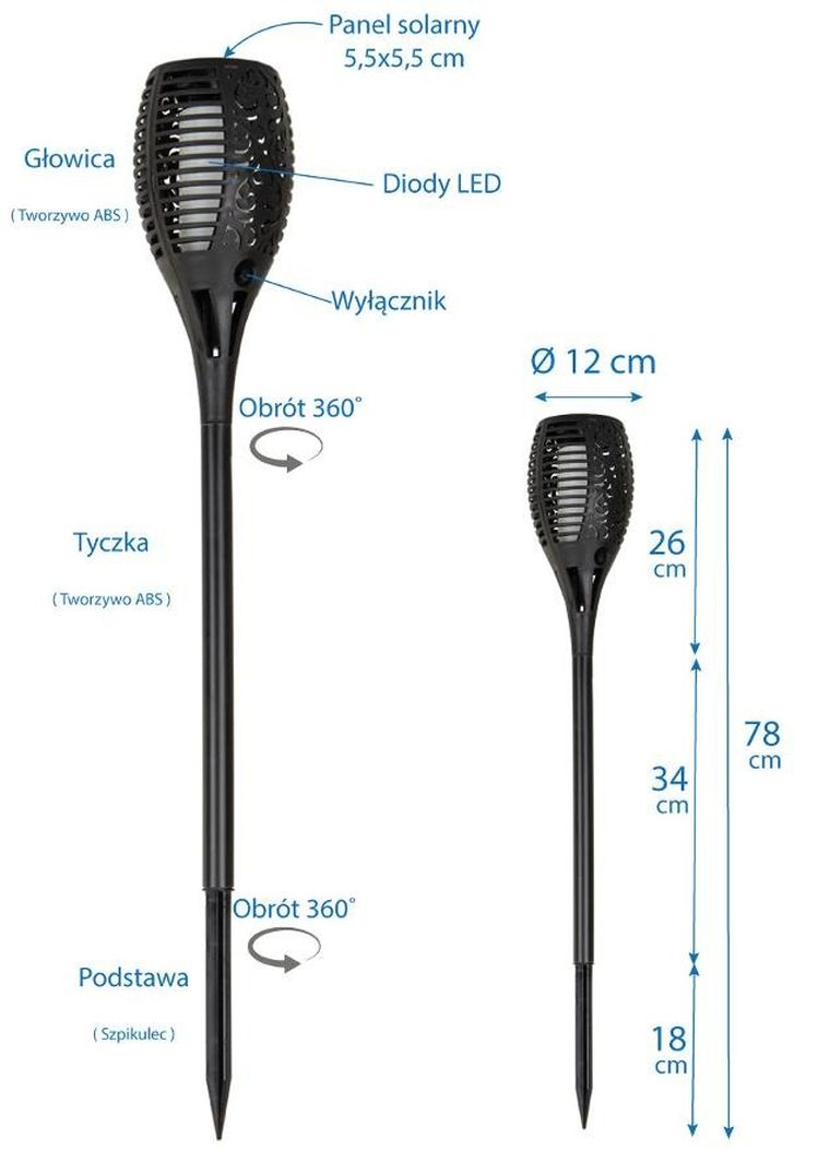 Saska Garden, lampa solarna, pochodnia, 36 LED, 12-12-78 cm