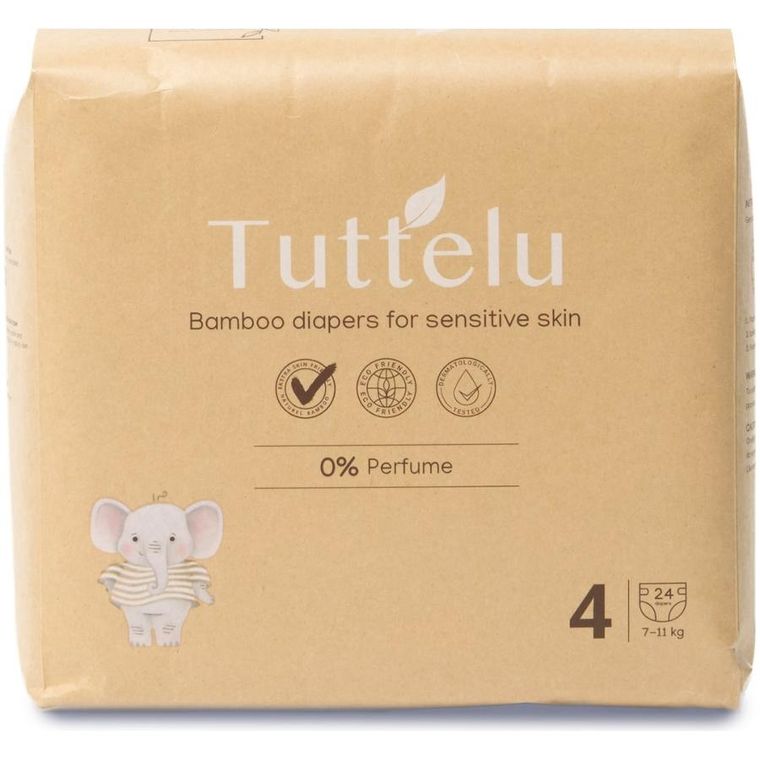 Tuttelu, bambusowe pieluszki jednorazowe, rozmiar 4, 7-11 kg, 24 szt.