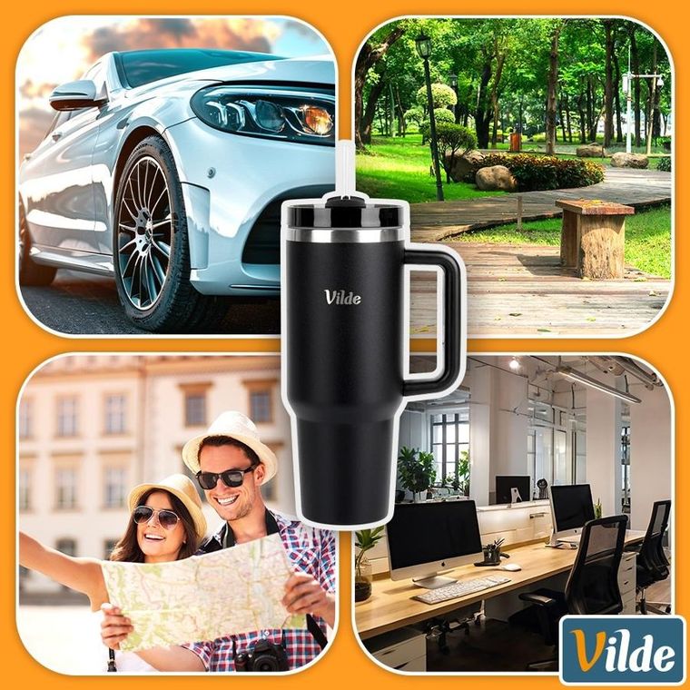 Vilde, kubek termiczny, stalowy, czarny z uchwytem, 1,2l