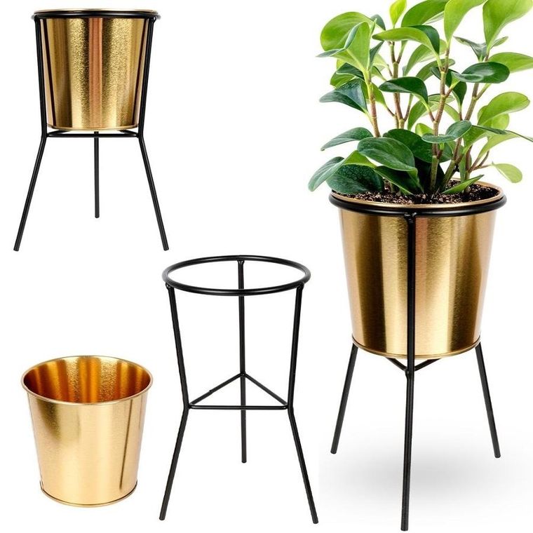 Vilde, osłonka doniczka, na stojaku, metalowa, złota, 20 cm