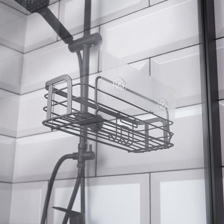 Vilde, półka pod prysznic, metalowa czarna, przyklejana, 29.5-10.5-8 cm