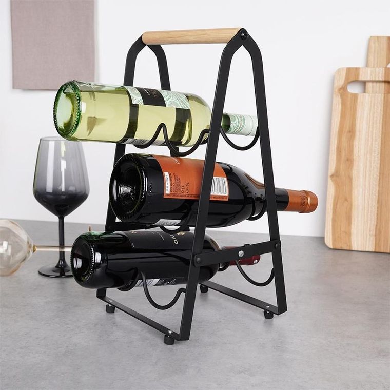 Vilde, stojak na wino, metalowy czarny, 6 butelek, 21-38 cm