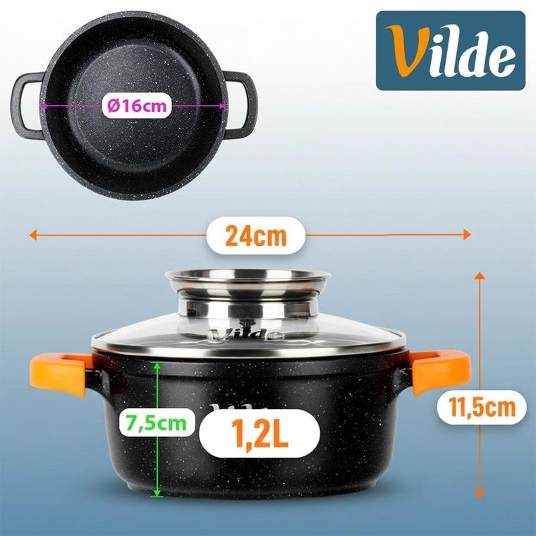 Vilde, Terruna Aroma, garnek ze szklaną pokrywką, granitowy, 16 cm, 1,2l