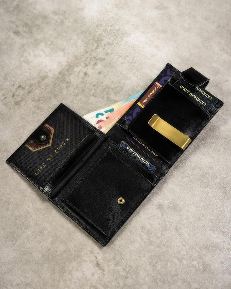 Zestaw: Portfel, Etui na karty, Brelok, czarny, skórzany, RFID, Peterson