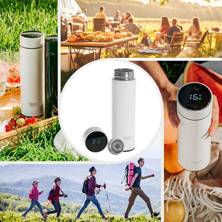 Adler, termos LED, biały, 473 ml