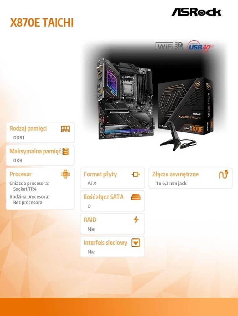 ASRock, płyta główna, X870E TAICHI AM5 4DDR5 M.2 EATX