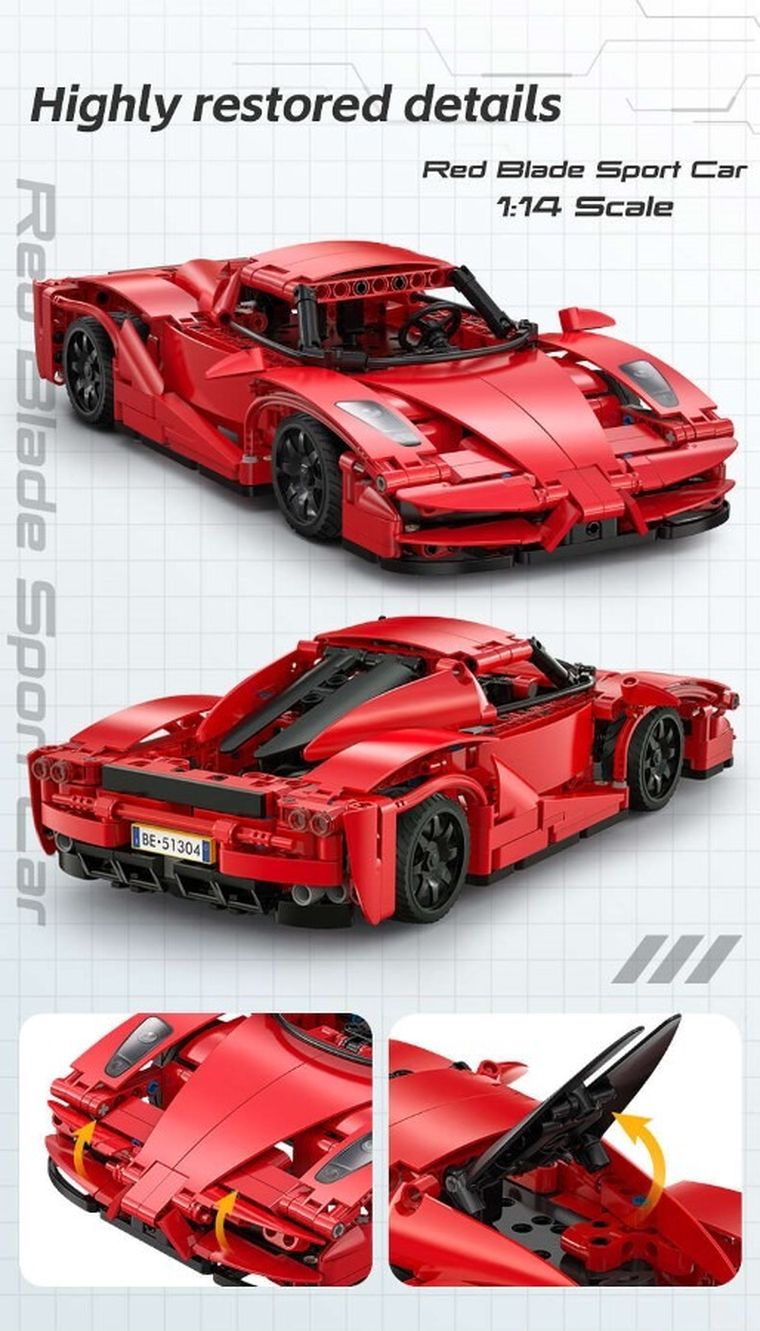 Cada, Red Blade Sport Car, pojazd zdalnie sterowany, Dual Mode, czerwony, 1:14, 32 cm, 405 elementów