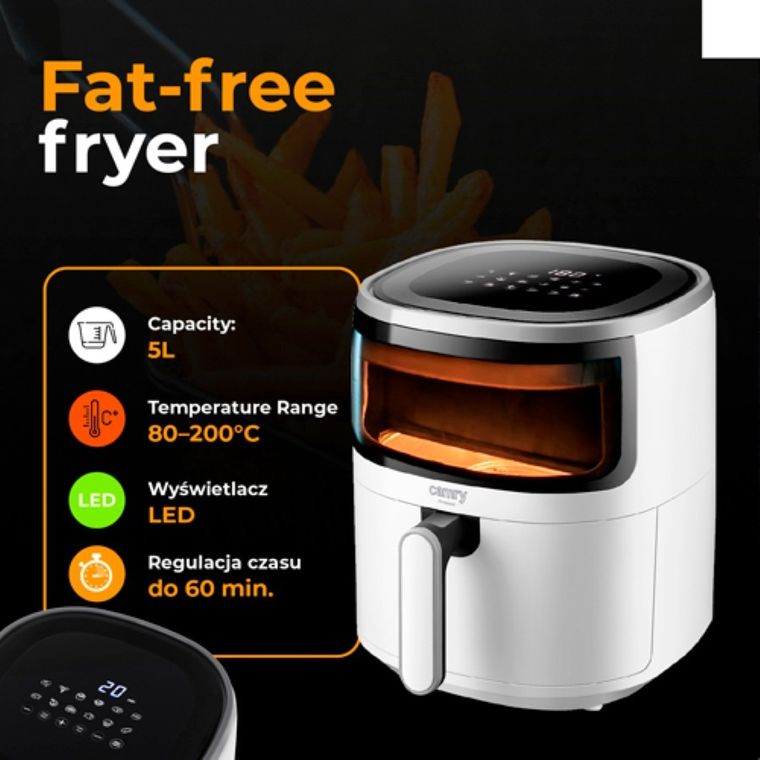 Camry, frytkownica beztłuszczowa, air fryer, 12 programów, 5l
