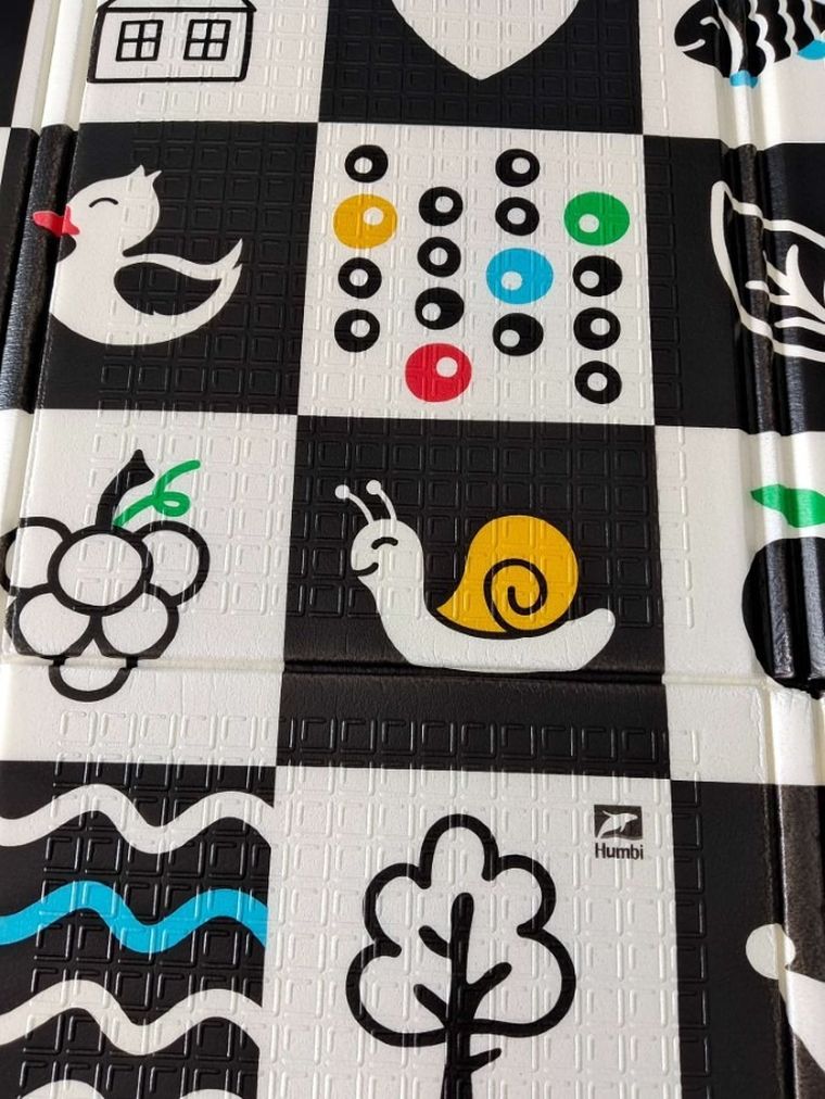 Humbi, dwustronna mata edukacyjna z pianki XPE, polski alfabet, kontrastowe obrazki, 120-180 cm