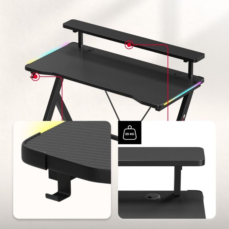 Huzaro, Hero 1.9, biurko gamingowe, RGB, 120 cm