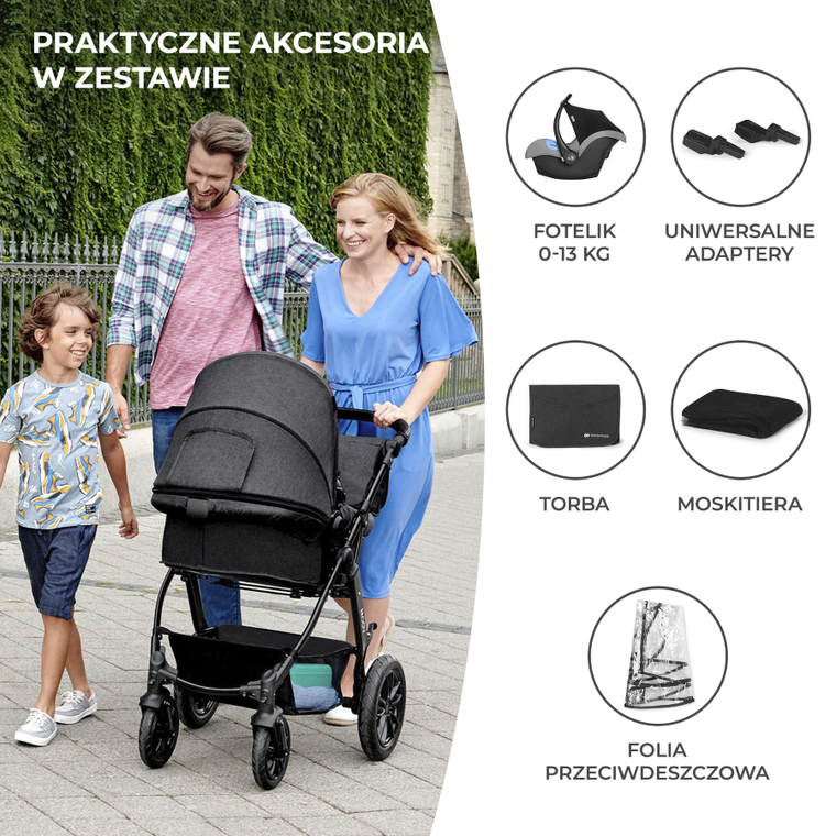 Kinderkraft, Moov, wózek wielofunkcyjny 3w1, szary