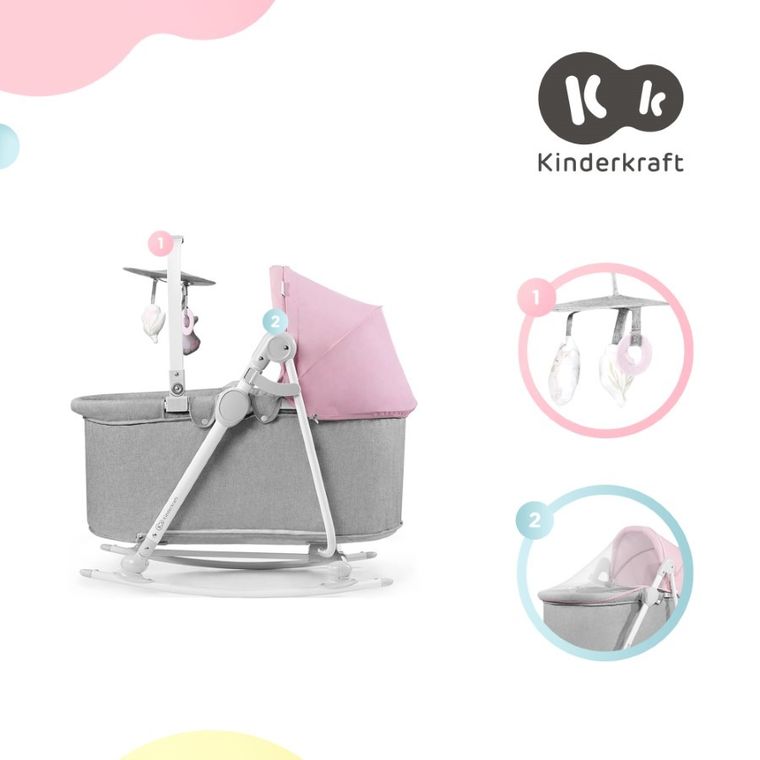 Kinderkraft, Nola, leżaczek, bujaczek, krzesełko 5w1, Peony Rose