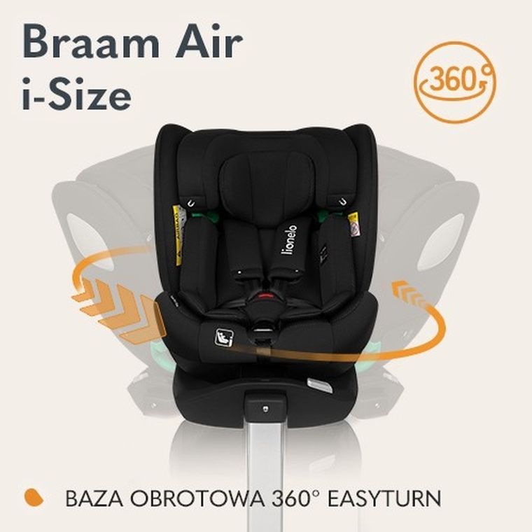 Lionelo, Braam Air, fotelik samochodowy, Black Carbon, 40-150 cm